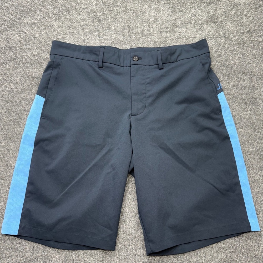 J.Lindeberg Ross Golf Shorts Mens 32 Navy Blue Light Blue Stripe GMPA03818